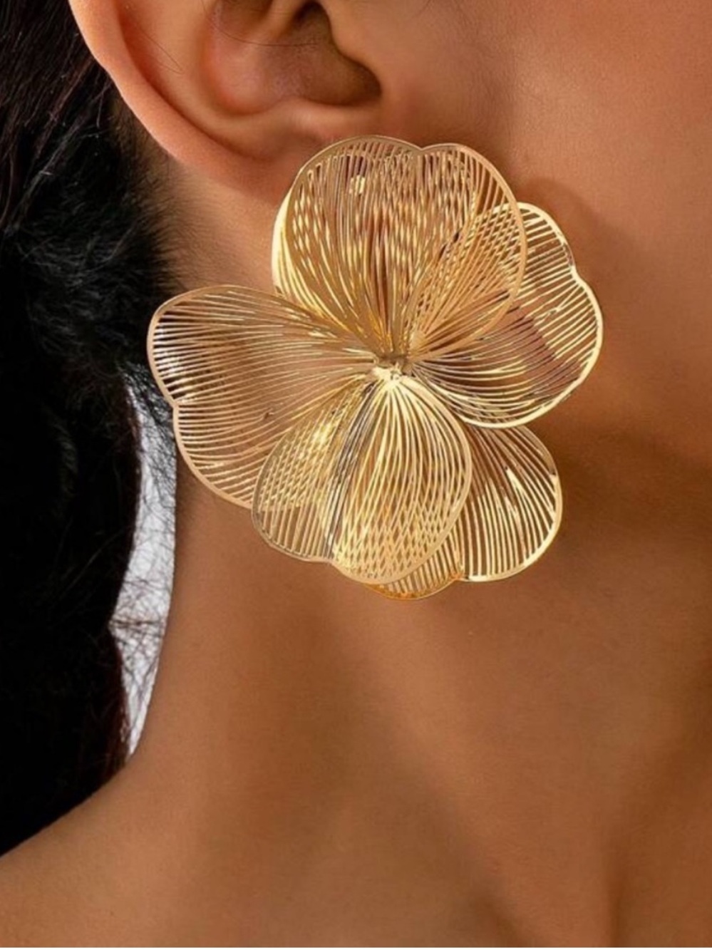 Anthropologie Gold Oversized Floral Drop Earrings
